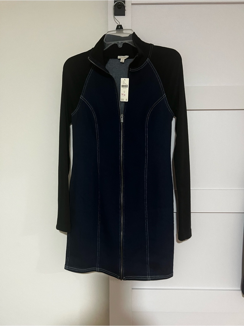 Anthropologie Navy Dress with Black Long Sleeves
